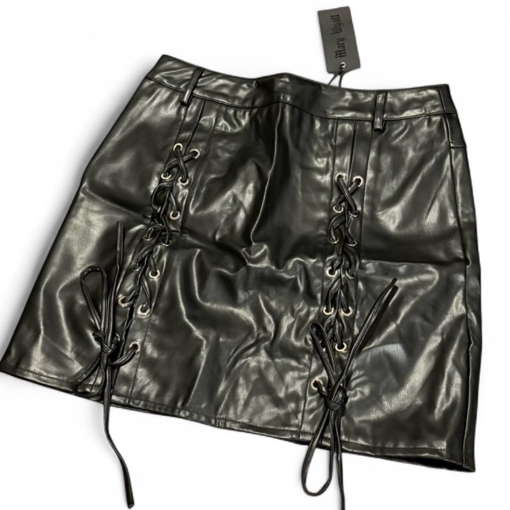 Mary Wyatt London  Faux Leather Lace-Up Skirt